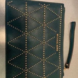 Dark Teal Michael Kors Wristlet with Gold Studs